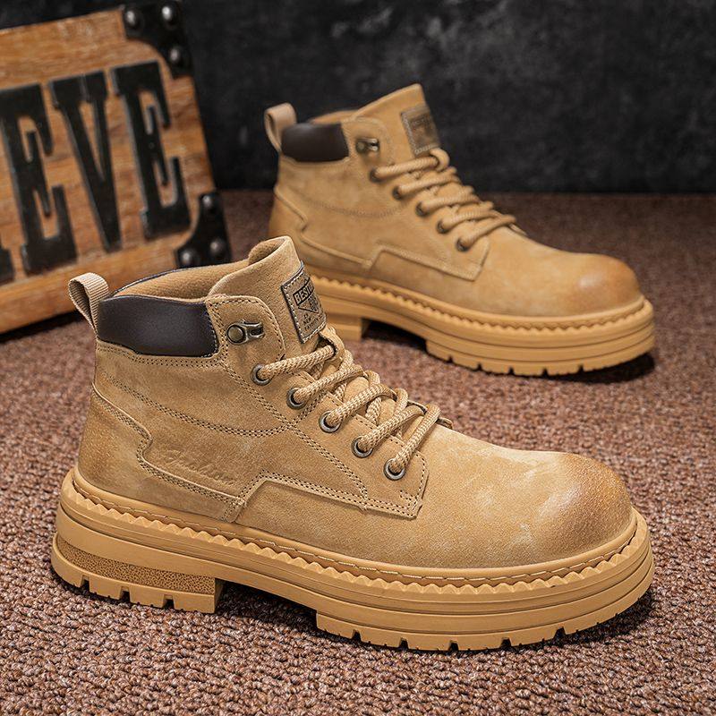 白鹿同款马丁靴女秋季新款户外徒步登山大黄靴头层猪皮工装靴子女