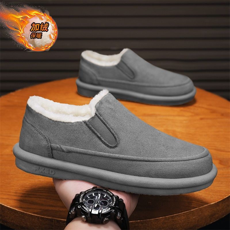 黑色加绒工作鞋女秋冬款一脚蹬松糕鞋棉鞋妈妈鞋保暖摇摇女鞋