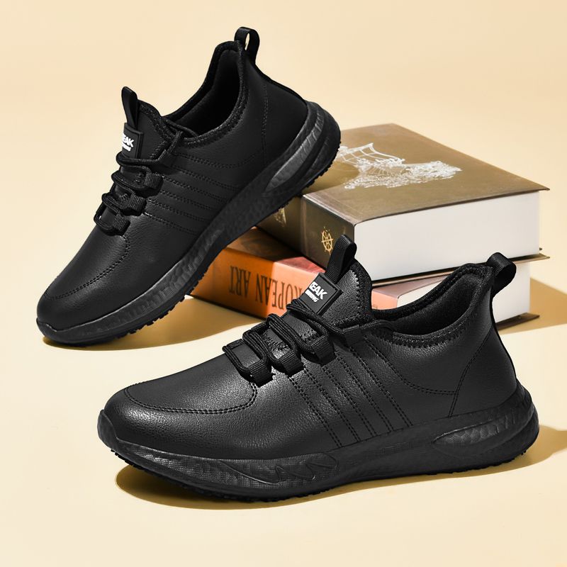 老人鞋皮面防滑休闲轻便男鞋中老年健步鞋爸爸运动鞋女不防水