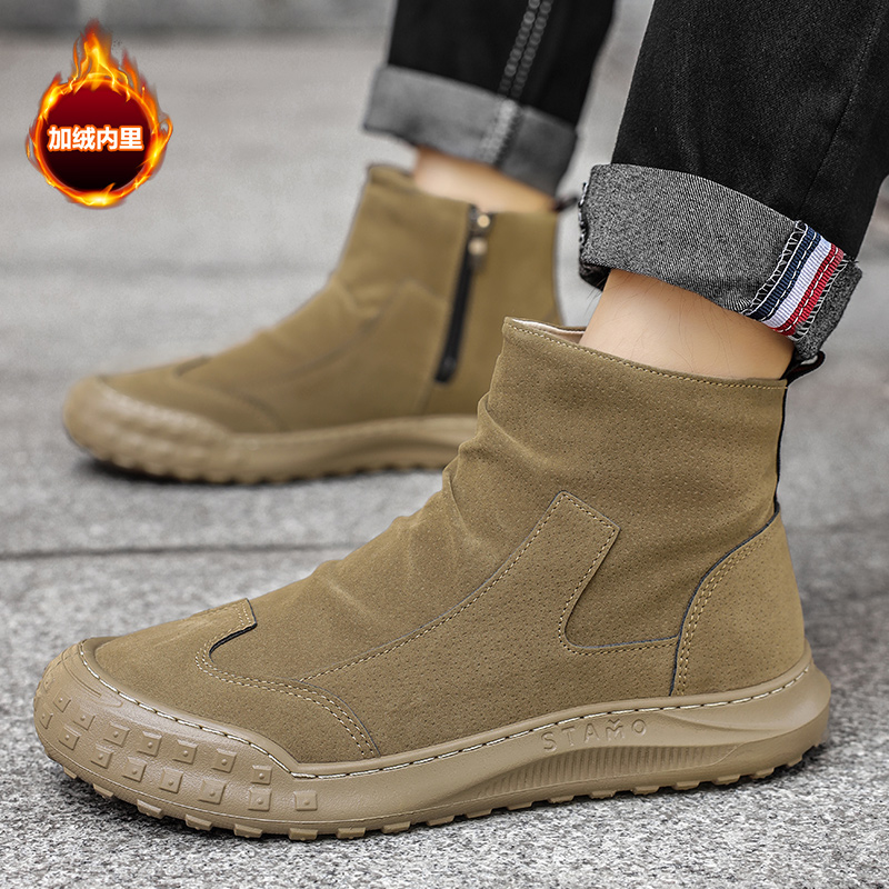 冬季男鞋加绒保暖棉鞋一脚蹬懒人休闲皮鞋男士运动开车豆豆鞋子潮