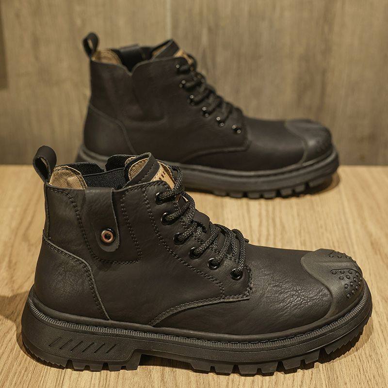 马丁靴男头层牛皮高帮侧拉链真牛皮透气软底男鞋马丁靴男靴