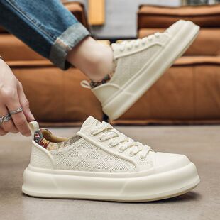男鞋春秋简约厚底皮面小白鞋男款百搭时尚运动休闲板鞋男潮鞋