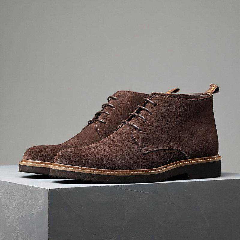 磨砂皮加绒保暖短靴男英伦真皮沙漠靴反绒皮马丁靴商务高帮皮鞋潮