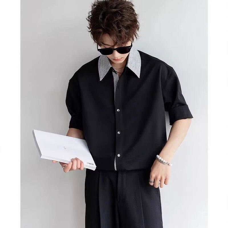 高级感痞帅英伦夏季休闲短袖白衬衫男款内搭西装打底垂感男士衬衣