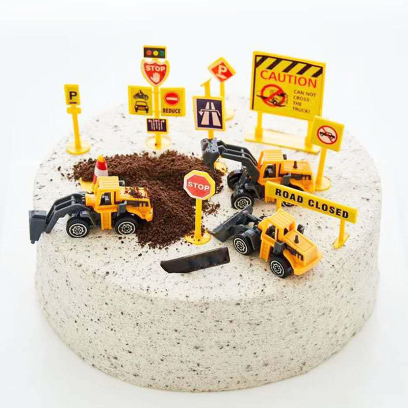 蛋糕装饰挖土机工程车指路牌插牌儿童男孩生日派对甜品装扮摆件