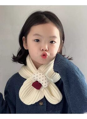 ins可爱小蘑菇儿童针织围巾 秋冬男女宝宝保暖毛线交叉围脖潮