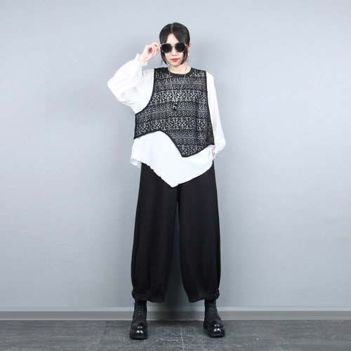 假两件马甲灯笼裤九分裤女士套装