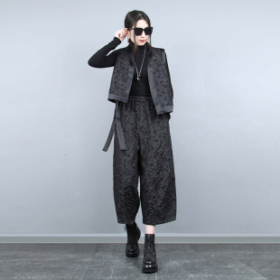 新品 套装 提花马甲灯笼裤 哈伦裤 两件套显瘦女士复古九分裤 2026春季