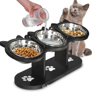 猫咪喂食架木制宠物餐桌 木质宠物喂食器可调节狗粮架水碗架立式