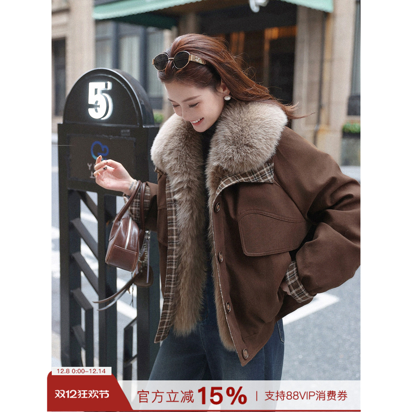 【coco派克羽绒】高9白鸭绒定染可脱卸大狐狸毛防风派克羽绒服