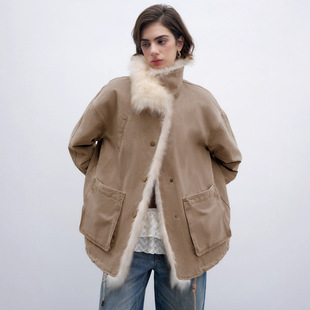 及海宁野皮草立翻狐狸毛领90白鹅绒羽绒派克服工装外套女|冒险家
