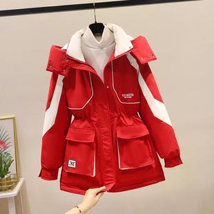 工装 宽松收腰羽绒棉服加厚冲锋衣棉袄外套 派克服棉衣女2024冬新款