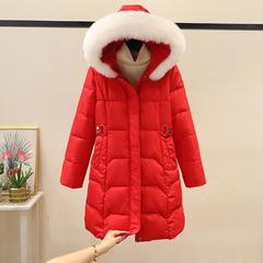 大毛领可拆卸帽羽绒棉服女中长款2025冬新款修身收腰棉衣棉袄外套