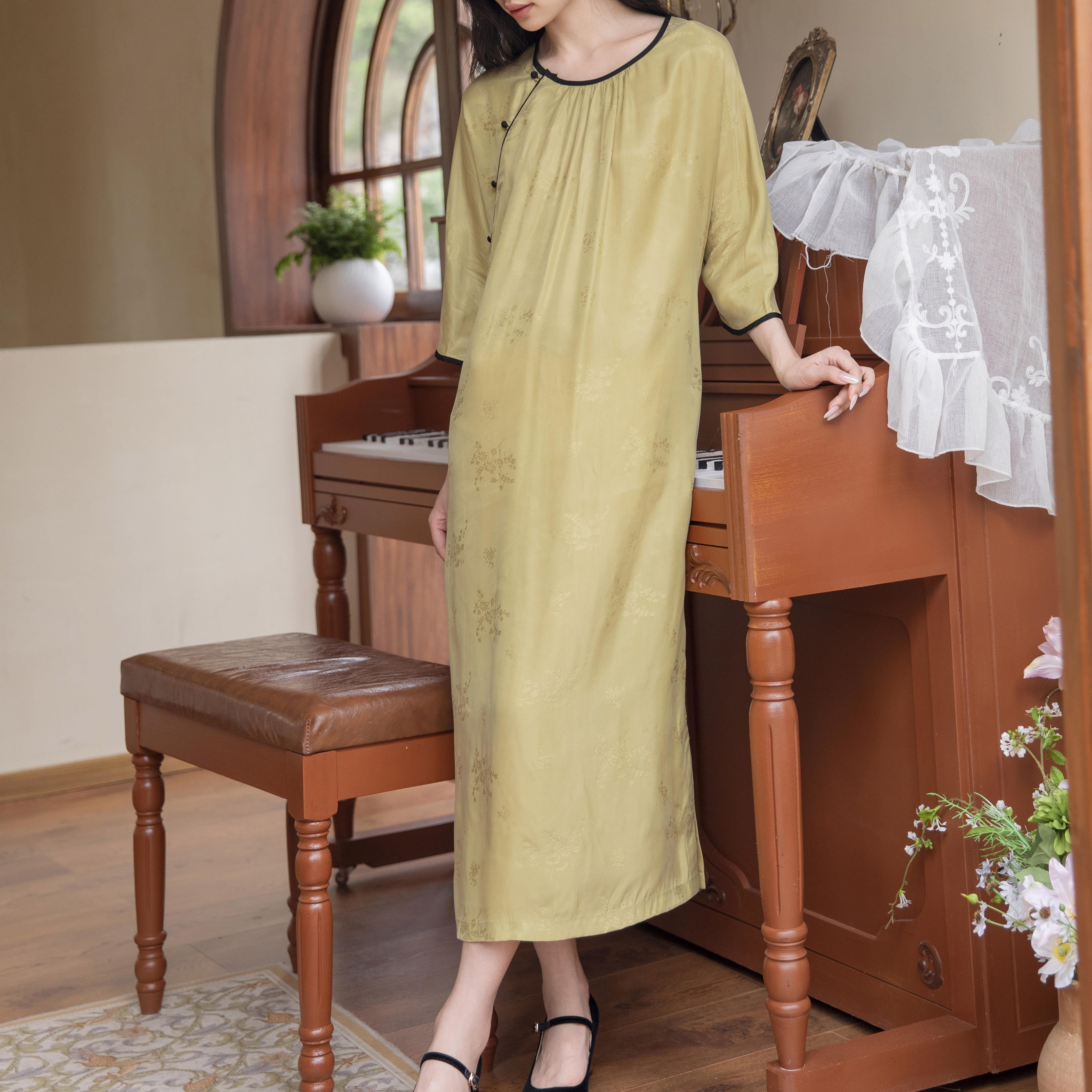 铜氨丝连衣裙女夏季2024新款中袖改良旗袍年轻款少女新中式国风