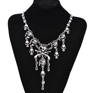 哥特朋克骷髅头项链夸张合金复古海盗骨头锁骨链女士万圣节饰品