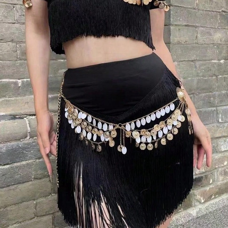 舞台演出配饰拉丁舞腰饰时尚设计感手工多层钱币流苏腰链女新款