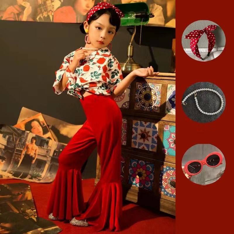 儿童港风复古8090年代舞蹈演出服装男女童走秀影楼拍照集体表演服