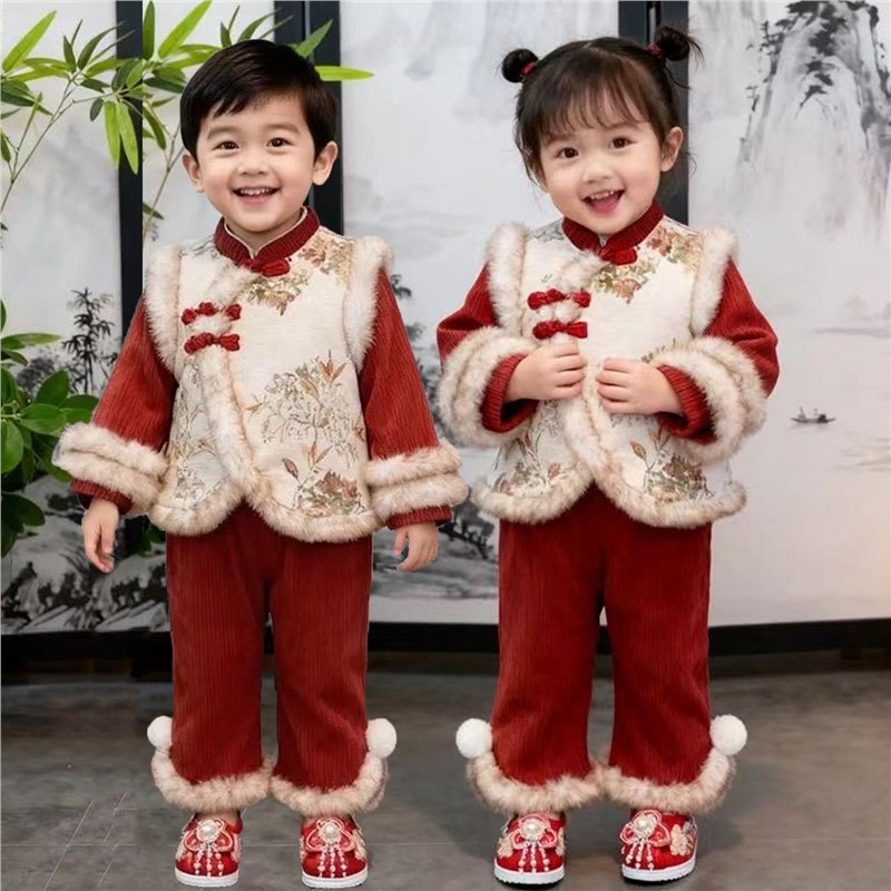 新年服元旦冬儿童中国喜庆幼儿园拜年演出服舞蹈唐装女童服衣服风