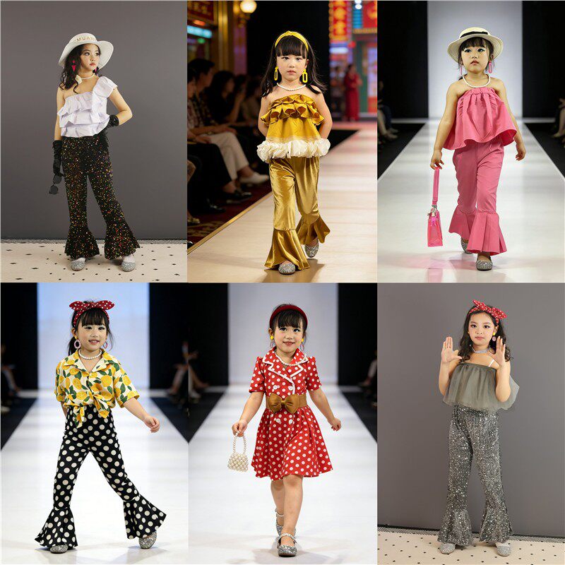 8090年代儿童演出服港风怀旧复古女童装幼儿园走秀表演套装喇叭裤