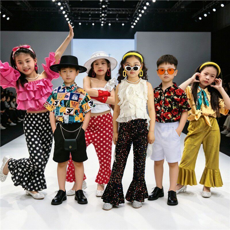 儿童六一复古男女童港风8090演出服年代怀旧表演走秀喇叭裤幼儿园