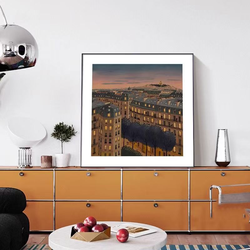 客厅南洋风ins极简装饰画建筑夜景风景小众艺术书房壁画卧室挂画图片