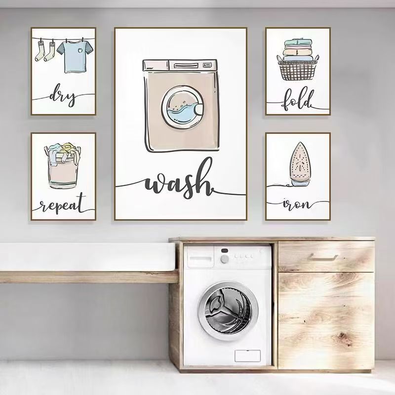 洗衣房装饰画干洗店洗标中英文对照注意事项挂画卫生间厕所墙壁画