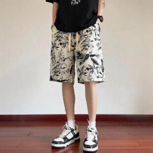 水墨碎花短裤男速干可下水沙滩休闲短裤夏薄款夏威夷海边度假五分