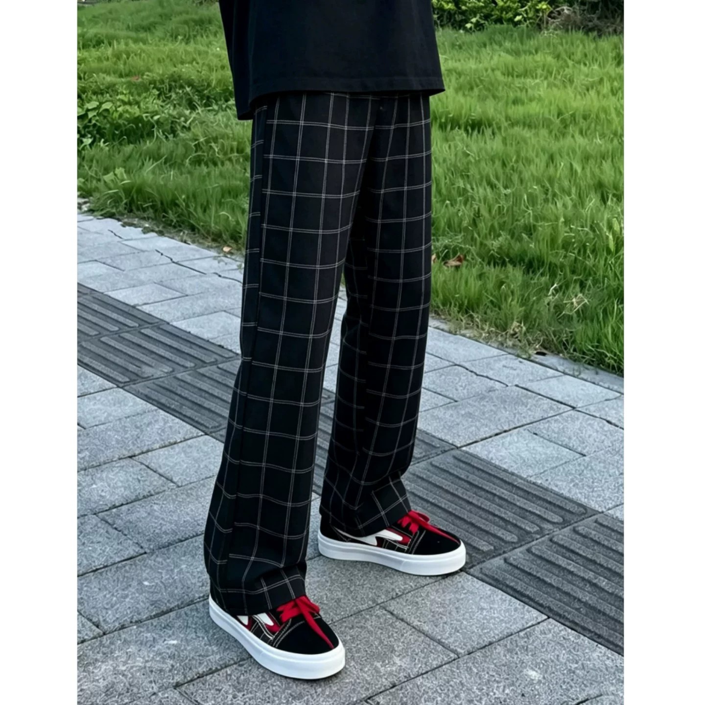 灯芯绒薄款黑色美式格子图片