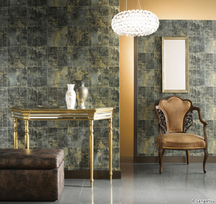 轻奢金碧辉煌做旧不规则瓷砖电视背景墙欧式现代日本山月墙壁纸