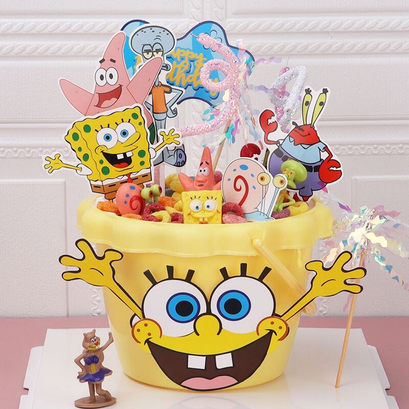 61儿童节卡通生日蛋糕装饰摆件手提彩色水桶野餐奶油桶烘焙装扮