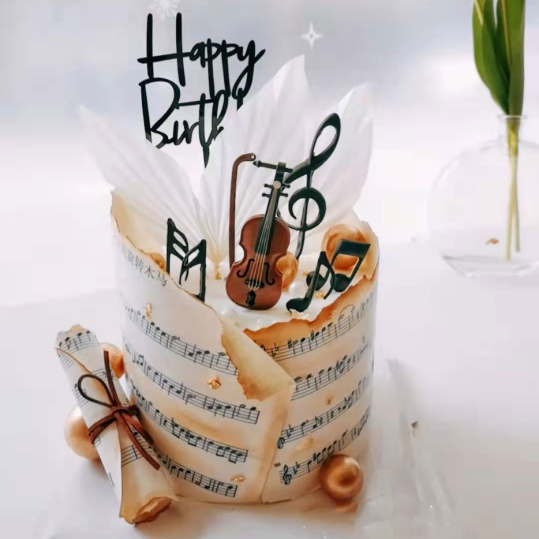 小提琴蛋糕装饰音符音乐吉他摆件插件网红乐器主题甜品台烘焙配件