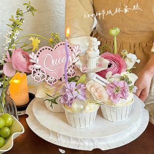 38女神节纸杯蛋糕装饰摆件天使许愿池三八女王节亚克力蝴蝶插牌