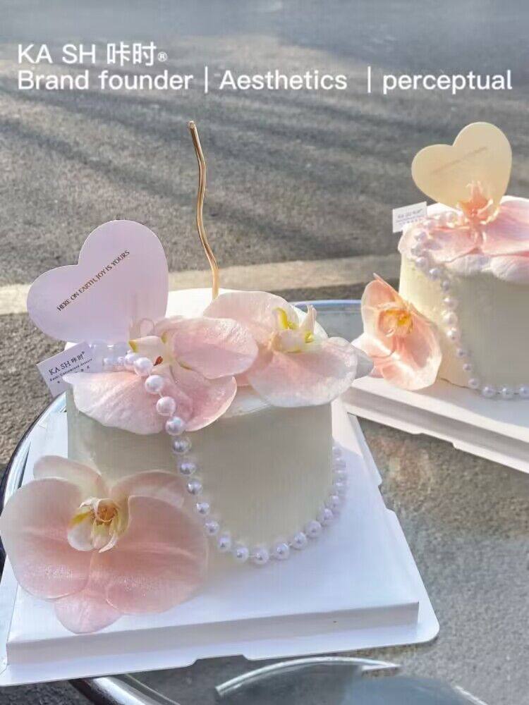 ins网红女神节蝴蝶兰仿真花蛋糕装饰插件妈妈珍珠爱心甜品台摆件