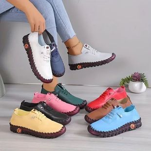 Sneakers Women Shoes Loafers Lace Up Leather Flat New Spring