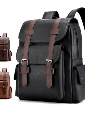 2024 Men Backpack PU Leather Bagpack Large Laptop Backpacks
