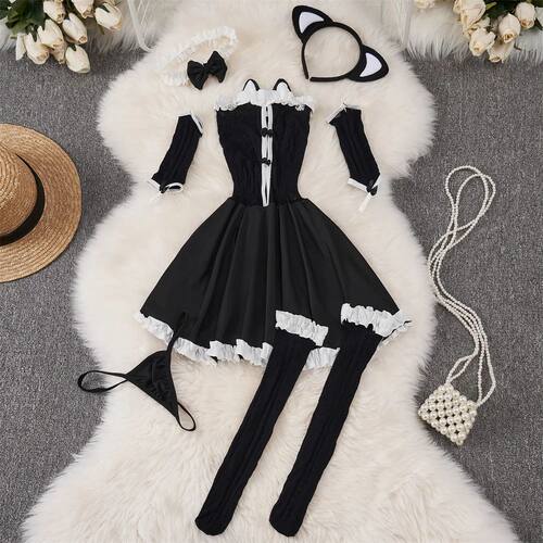 Sweet Cute Black Night Dress Ruffle Cake Lolita Princess Dre