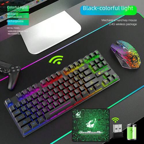 Free Wolf T87 Wireless Charging Keyboard Mouse Set Game Lumi