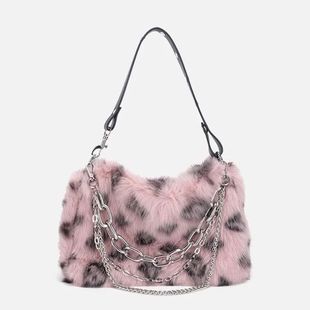 Leopard Print Winter Shoulder Bags for Women Furry Underarm