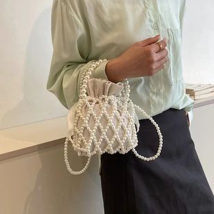 Women Pearl Bag Small Mini Tote Bucket Bag Woven Crossbody H