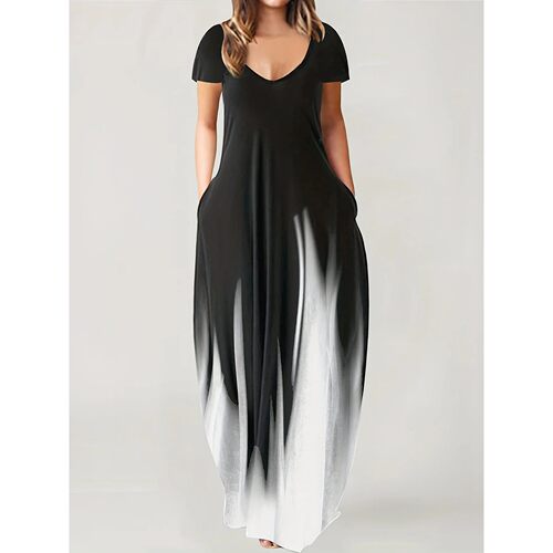 New Summer Loose Print Casual Women's Dress Pocket Long Dres