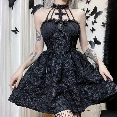 Mall Gothic Emo Jacquard A-line Dresses Goth dress Elegant G