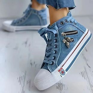 Women's Shoes Fashion Denim Casual Shoes Skull Metal Decorat