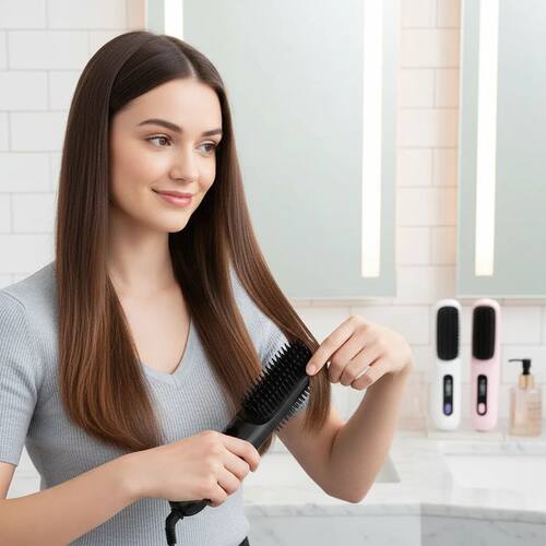 2 in 1 Hair Straightener Curling Brush LCD Digital Display C
