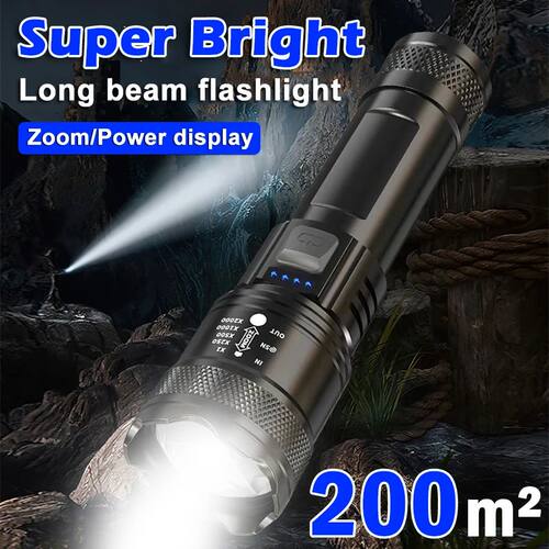P200 Super Powerful LED Flashlight Zoom Tactical Torch Built