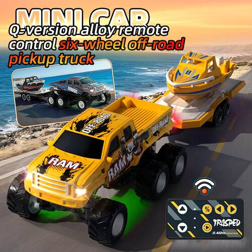 Mini Alloy RC Pickup Truck with Lights, Off-Road Vehicle Rem
