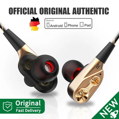 Double Moving Coil Headphones 3.5mm AUX With Mic Dynamic Hea