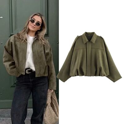 Women's Bomber Jackets Coats Fashion Turn-down Collar Long S