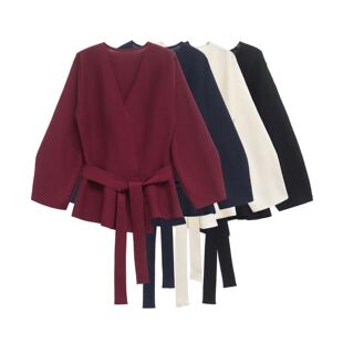 Pad Belt Women nec Retro Shoulder Blazer Spring Knit