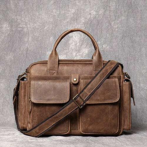 Leathfocus Men's Crazy Horse Leather Handbag Vintage Casual