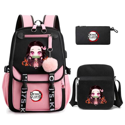 3Pcs/set Anime Kamado Nezuko Demon Slayer Backpacks for Girl